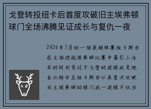 戈登转投纽卡后首度攻破旧主埃弗顿球门全场沸腾见证成长与复仇一夜